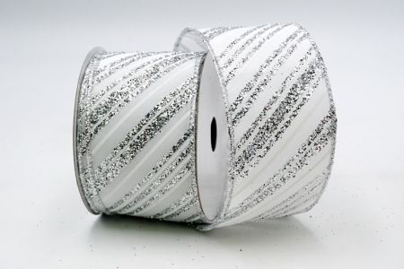 Белый атласный ленточка с серебряной блестками и белыми полосами_KF7137G-1S