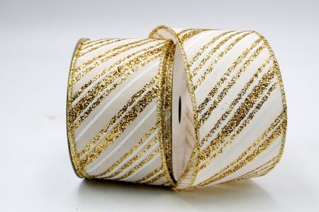Fita de Cetim Marfim com Glitter Dourado e Listras Brancas_KF7137G-2