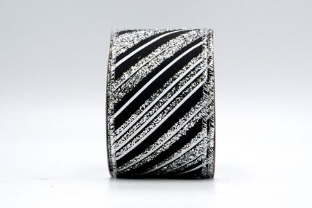 Fekete szatén ezüst csillogású fehér csíkos szalag_KF7137G-53S