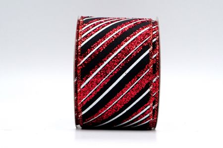 Fekete szatén piros csillogású fehér csíkos szalag_KF7137GR-53R