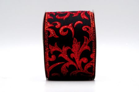 Musta satiini punainen kimalteleva kukkakuvioinen nauha_KF7138GR-53R