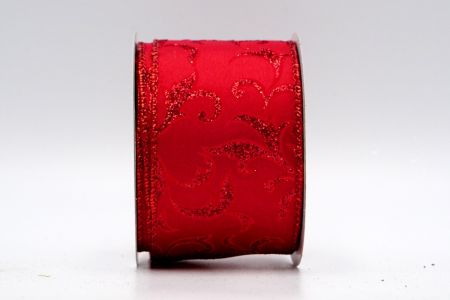 Fita de padrão floral de cetim vermelho com glitter vermelho_KF7138GR-7R
