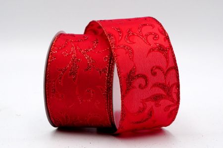 Cinta de patrón floral de satén rojo con brillo rojo_KF7138GR-7R