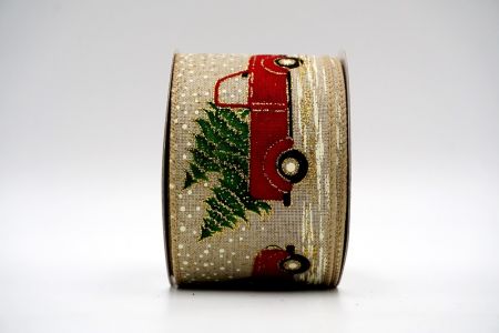 Cinta de árbol de Navidad dorado con coche Ribbon_KF7146GC-13-183