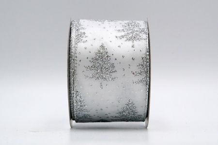 Silver Satin Glitter Snowy Tree Ribbon_KF7202G-1S