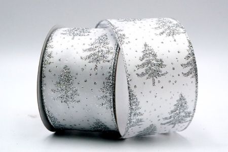 Nastro albero di Natale con alberi innevati in tessuto satinato argento_KF7202G-1S