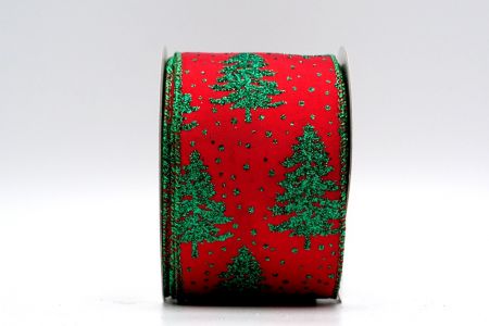 Czerwona jedwabna wstążka z zielonym brokatowym śnieżnym drzewem_KF7202GH-7H