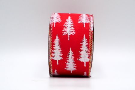 Nastro albero di Natale rosso satinato con glitter bianco_KF7202GN-7N
