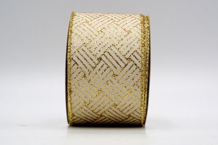 Ivory Satin Gold Glitter Lines Pattern Ribbon_KF7208G-13