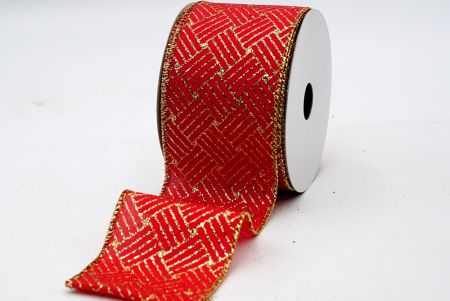 Red Satin with Gold Glitter Lines Pattern Ribbon_KF7208G-7G