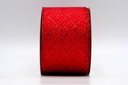 Rood satijn met rode glitterlijnen patroon lint_KF7208GR-7R