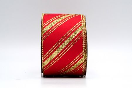 Red Satin Gold Glitter Stripes Ribbon_KF7211G-7