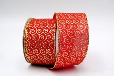 Złota wstążka w kształcie muszli z brokatem na czerwonym tle_KF7236G-7G