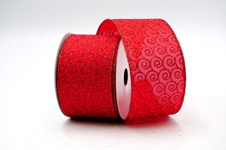 Ruban en satin rouge avec des formes de coquillages en paillettes rouges_KF7236GR-7R