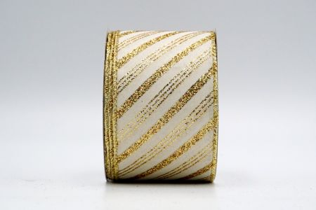 Атласная лента с золотыми полосами и блестками Ivory Satin Gold Glitter Lines Ribbon_KF7239G-13
