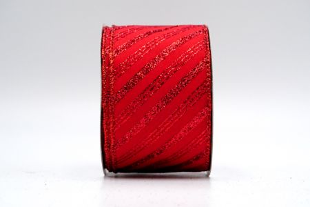 Атласная лента с красными полосами и красными блестками Red Satin Red Glitter Stripe Ribbon_KF7239GR-7R