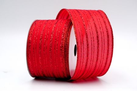 Rotes Satinband mit rotem Glitzerlinienmuster_KF7240GR-7R