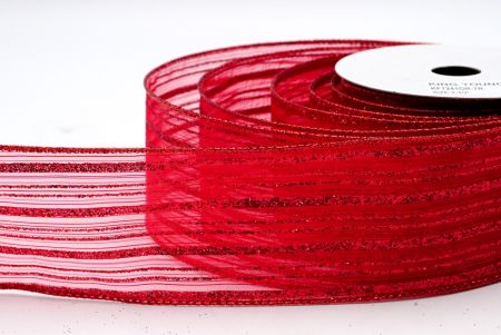 Red Sheer Glitter Linear Pattern Ribbon_KF7241GR-7R