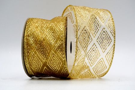 Złota wstążka z brokatem w kształcie diamentu na złotym tle_KF7243G-13