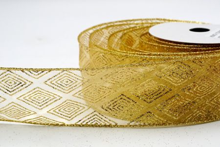 Złota wstążka z brokatem w kształcie diamentu na złotym tle_KF7243G-13
