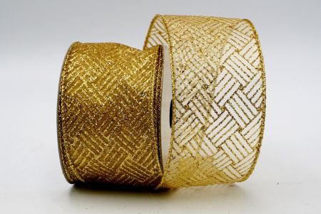 Fita de Cetim Dourado com Linhas de Glitter Dourado_KF7244G-13