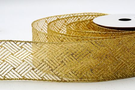 Ruban en organza doré avec des motifs de lignes de paillettes dorées_KF7244G-13
