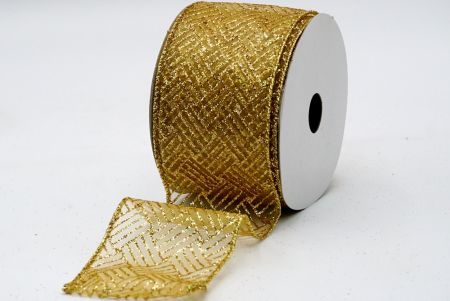 Золотая прозрачная лента с золотыми полосами глиттера, узор_KF7244G-13