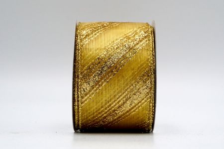 Золота прозора стрічка з золотими лінійними малюнками з блискітками_KF72485G-13