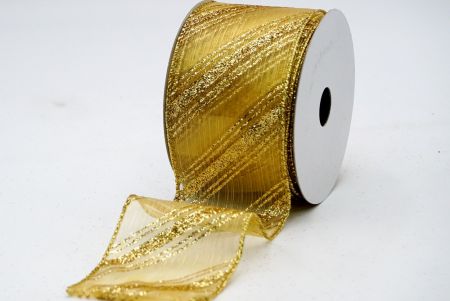 Золотая прозрачная лента с золотыми блестками и линейным узором_KF72485G-13