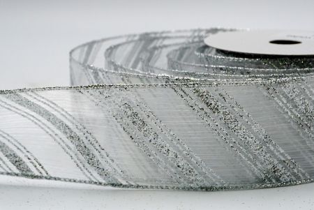 Срібна прозора стрічка з блискітками у вигляді лінійного малюнка_KF7245G-1