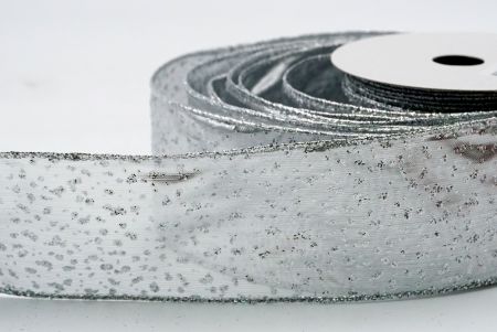 Wstążka w srebrny metaliczny połysk z brokatem_KF7250G-1