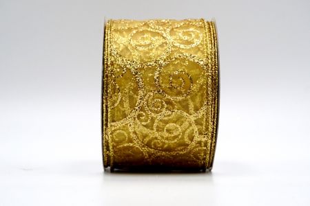 Gold Sheer Glitter Vine Pattern Ribbon_KF7251G