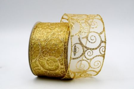 Gold Sheer Glitter Vine Pattern Ribbon_KF7251G