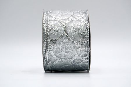 Silver Sheer Glitter Vine Pattern Ribbon_KF7251G-1