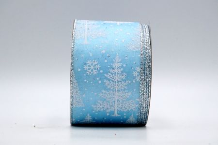 Jasnoniebieska gładka wstążka bożonarodzeniowa z srebrnym brokatem_KF7328G-12