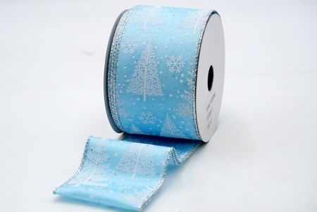 Світло-синій гладкий тканий Різдвяна срібна блиск стрічка_KF7328G-12