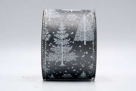 Серая металлическая белая лента с рождественскими деревьями_KF7328G-50