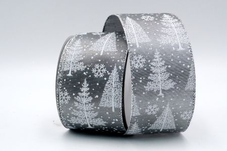 Серая металлическая белая лента с рождественскими деревьями_KF7328G-50