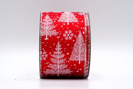 Красная атласная белая лента для новогодней елки_KF7328G-7