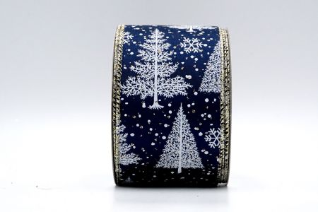 Темно-синій атлас білий Різдвяна ялинкова стрічка_KF7328GV-4