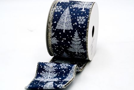 Темно-синій атлас білий Різдвяна ялинкова стрічка_KF7328GV-4