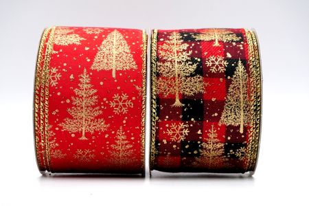 Ruban à motifs d'arbres de Noël en toile unie avec paillettes dorées_KF7330.KF7331