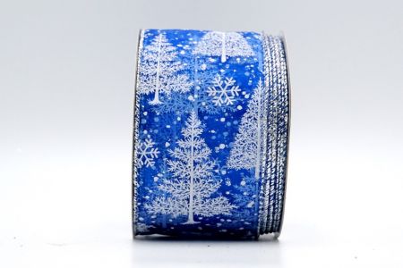 Синяя прозрачная белая лента с рождественскими деревьями_KF7332G-4