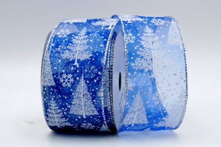 Ruban de sapins de Noël en tulle bleu et blanc_KF7332G-4