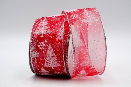 Ruban d'arbre de Noël rouge transparent avec neige blanche_KF7332G-7