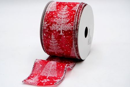 Czerwona prześwitująca biała wstążka na choinkę z opadającym śniegiem_KF7332G-7