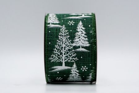 Темно-зеленая заснеженная зимняя лента с деревом_KF7377GC-3-800