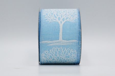 Ruban en tissu sergé bleu clair avec arbre enneigé à paillettes blanches_KF7387GC-12-216