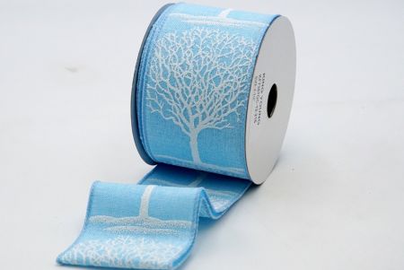 Ruban en tissu sergé bleu clair avec arbre enneigé à paillettes blanches_KF7387GC-12-216