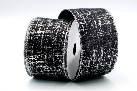 Black Satin Silver Foil Print Ribbon_KF7393G-53S